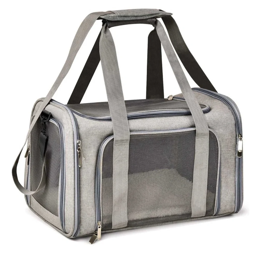 Pet carriers for cats, dogs and puppies in gray. Up to 22pounds.